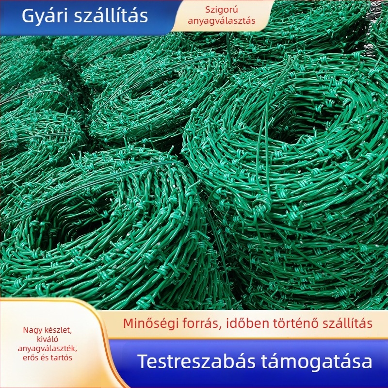 Műanyaggal bevont dupla csavarodású szögesdrót kerítés, galvanizált, Warrington-stílusú elrendezés, jobbkezes csavarás