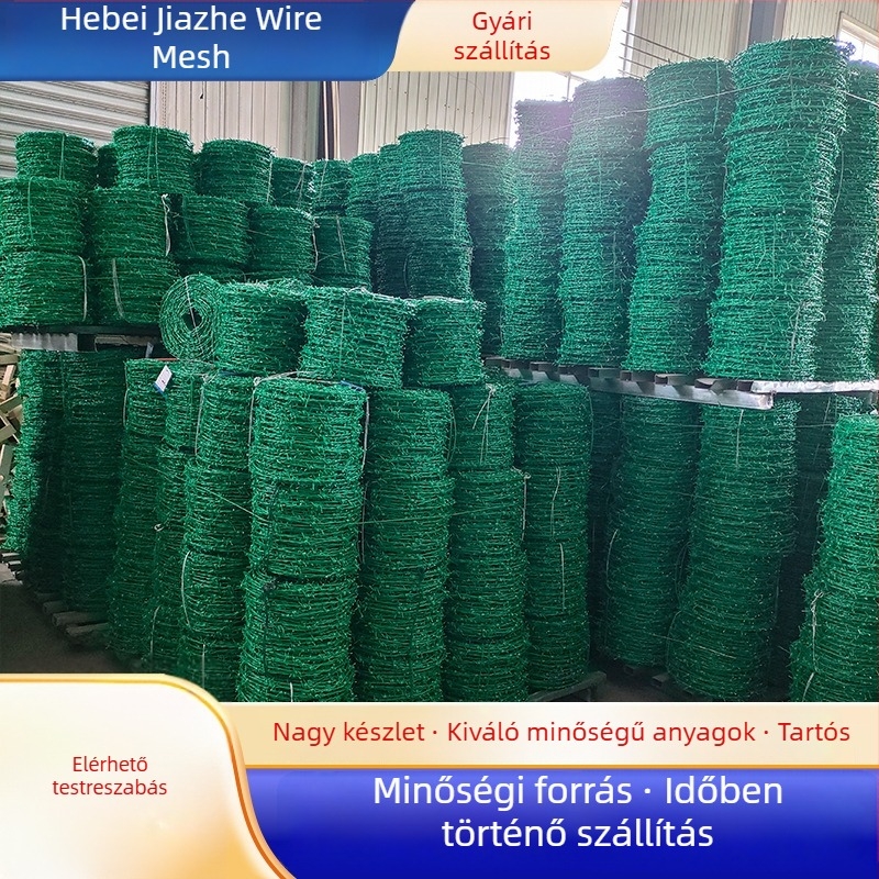 Műanyaggal bevont dupla csavarodású szögesdrót kerítés, galvanizált, Warrington-stílusú elrendezés, jobbkezes csavarás