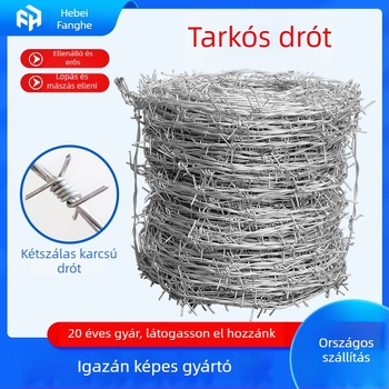 Alacsony széntartalmú acélból készült tövisdrót kerítés, dupla sodrás, nyugati stílus, jobbkezes tekerés, mászás elleni