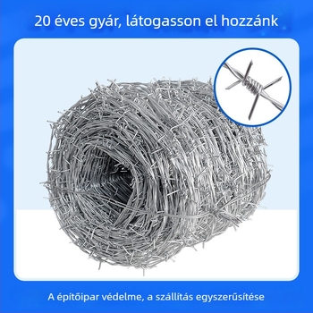 Alacsony széntartalmú acélból készült tövisdrót kerítés, dupla sodrás, nyugati stílus, jobbkezes tekerés, mászás elleni