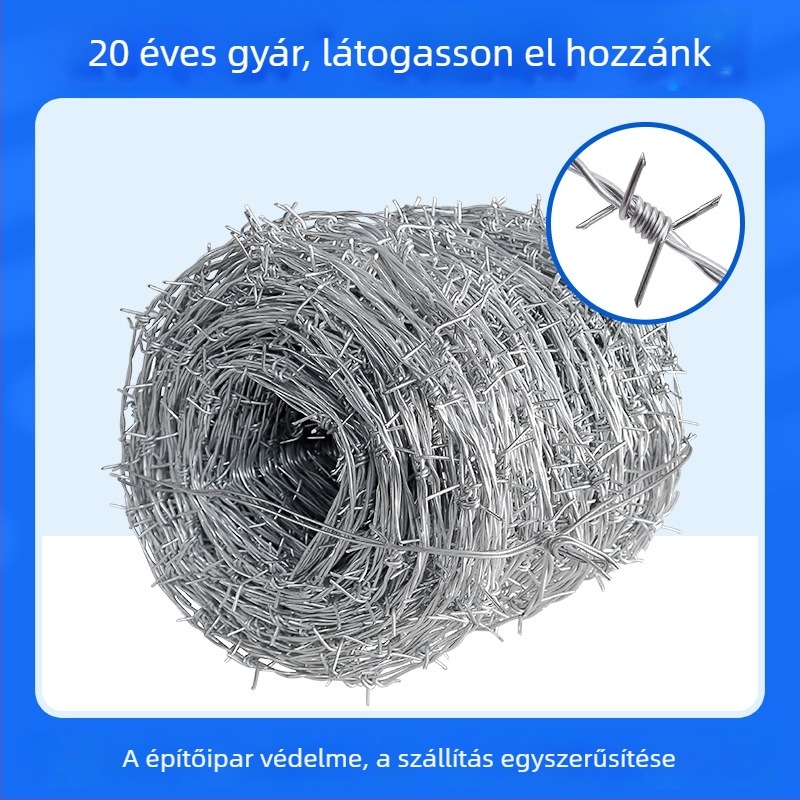 Alacsony széntartalmú acélból készült tövisdrót kerítés, dupla sodrás, nyugati stílus, jobbkezes tekerés, mászás elleni