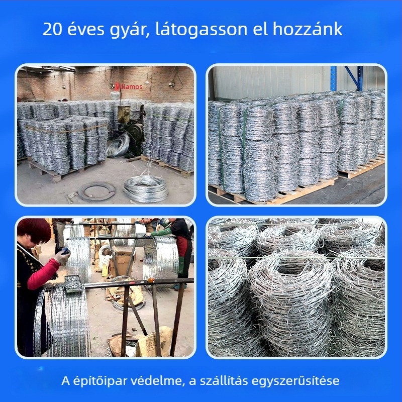 Alacsony széntartalmú acélból készült tövisdrót kerítés, dupla sodrás, nyugati stílus, jobbkezes tekerés, mászás elleni