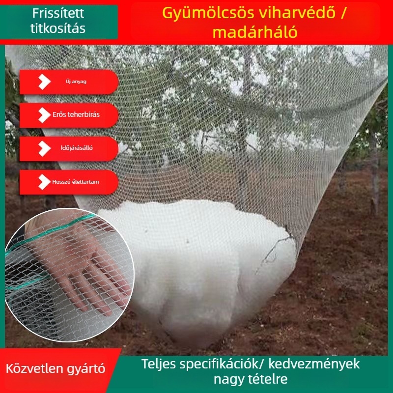 Nylon madárvédő háló gyümölcsfákhoz és zöldséges kertekhez; madár- és jégeső elleni védelem gyümölcsösök, üvegházak és mezőgazdasági területek számára