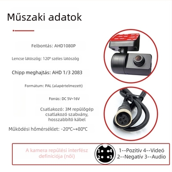 Előre néző infravörös autókamera online autók és taxik számára, egycsatornás, modell LA-AHD805, 1920x1080, AHD videó, 360° állítható