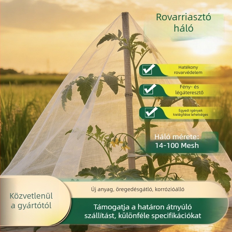 Fehér üvegházi madár- és rovarvédő háló gyümölcs- és zöldségtermesztéshez, 14–100 szem nyílás, 1–3 m szélesség, polietilén
