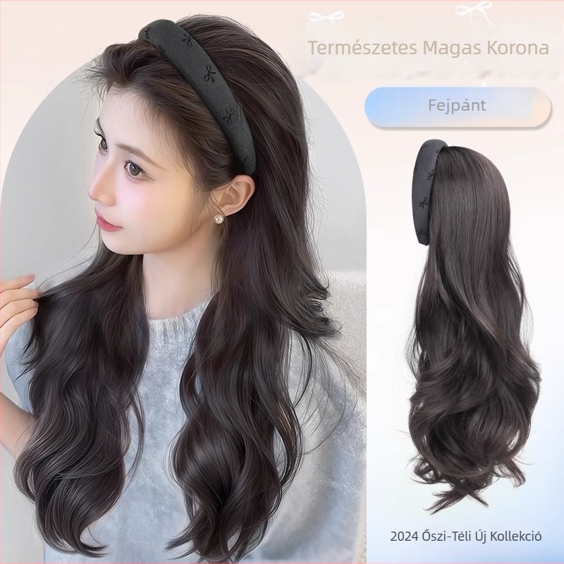 Fejkendős paróka - természetes stílus, hosszú göndör haj (hőálló rostok; Bow headband wig modell; természetes stílus)