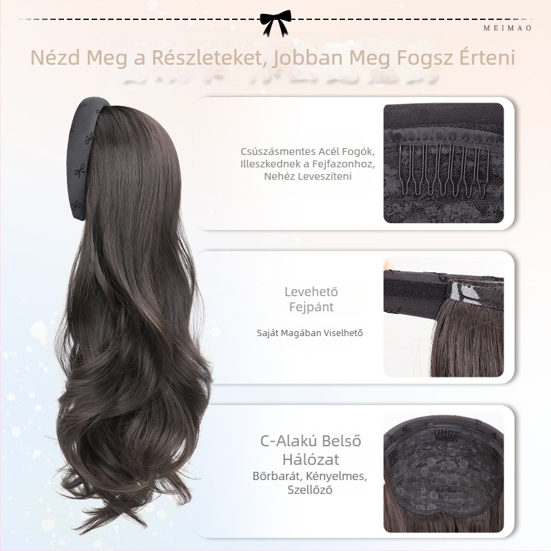 Fejkendős paróka - természetes stílus, hosszú göndör haj (hőálló rostok; Bow headband wig modell; természetes stílus)