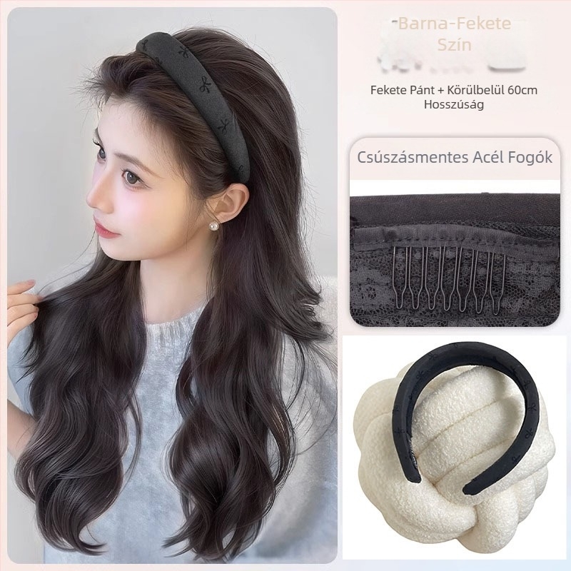 Fejkendős paróka - természetes stílus, hosszú göndör haj (hőálló rostok; Bow headband wig modell; természetes stílus)