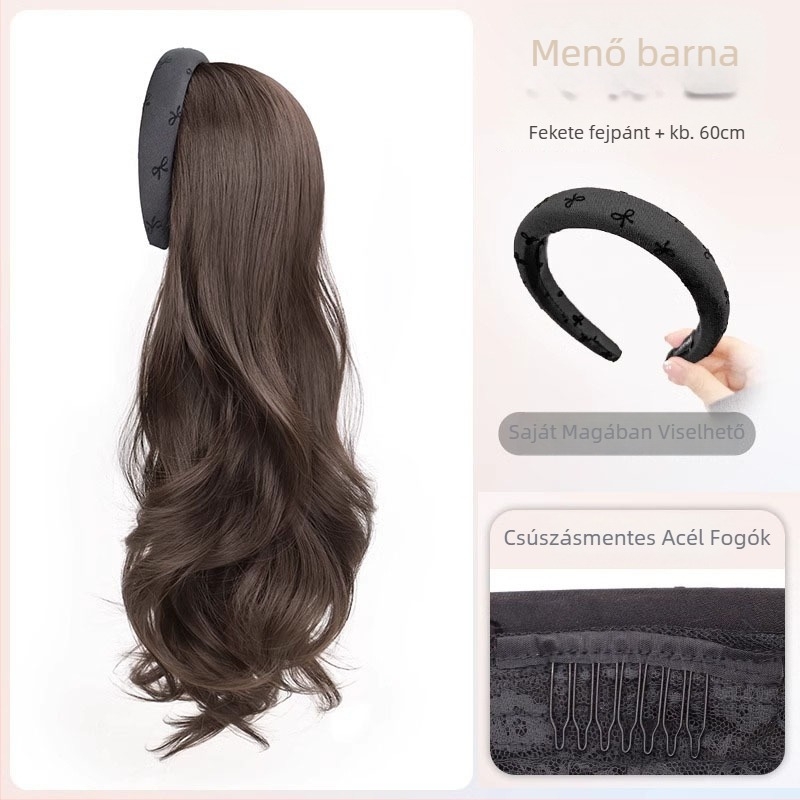 Fejkendős paróka - természetes stílus, hosszú göndör haj (hőálló rostok; Bow headband wig modell; természetes stílus)
