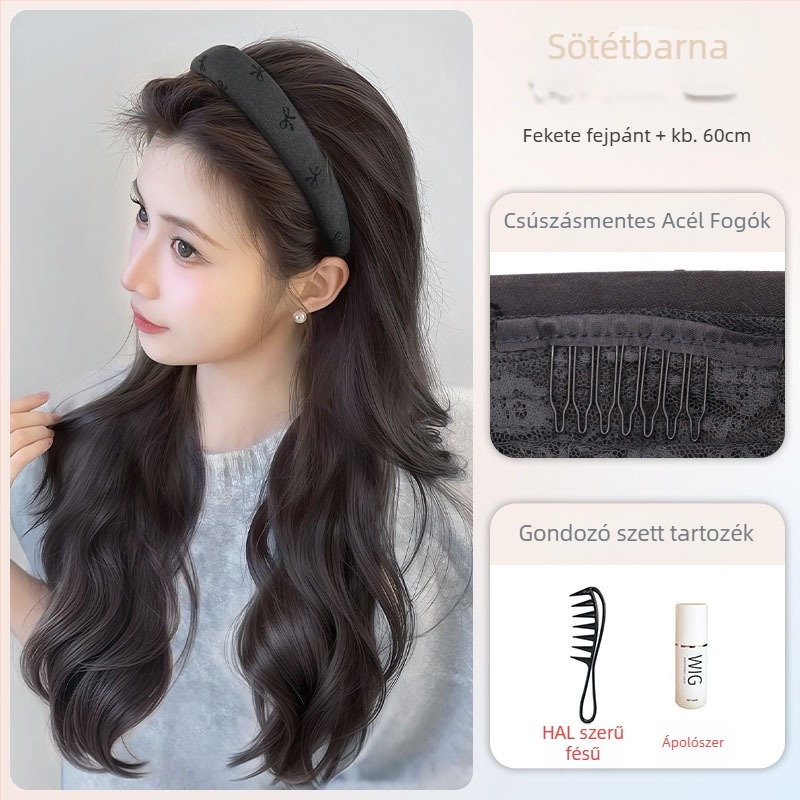 Fejkendős paróka - természetes stílus, hosszú göndör haj (hőálló rostok; Bow headband wig modell; természetes stílus)