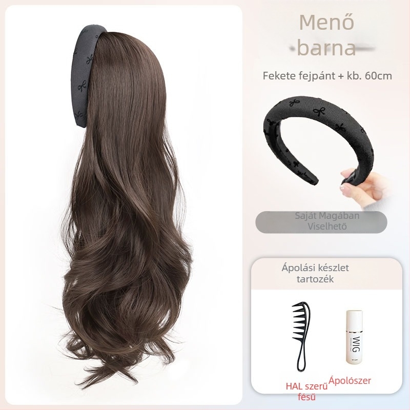 Fejkendős paróka - természetes stílus, hosszú göndör haj (hőálló rostok; Bow headband wig modell; természetes stílus)