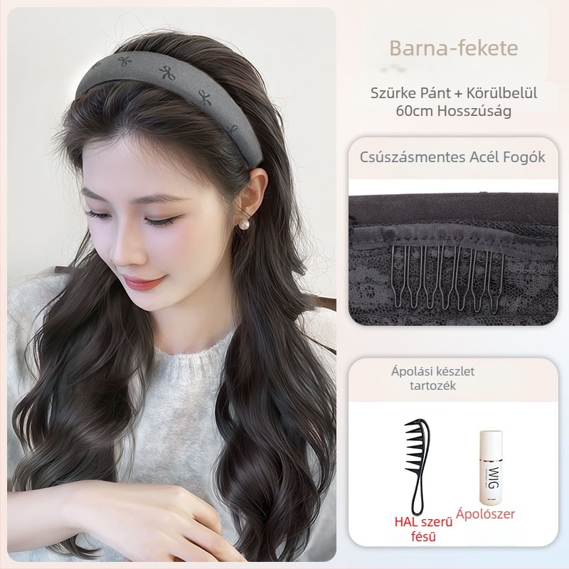 Fejkendős paróka - természetes stílus, hosszú göndör haj (hőálló rostok; Bow headband wig modell; természetes stílus)