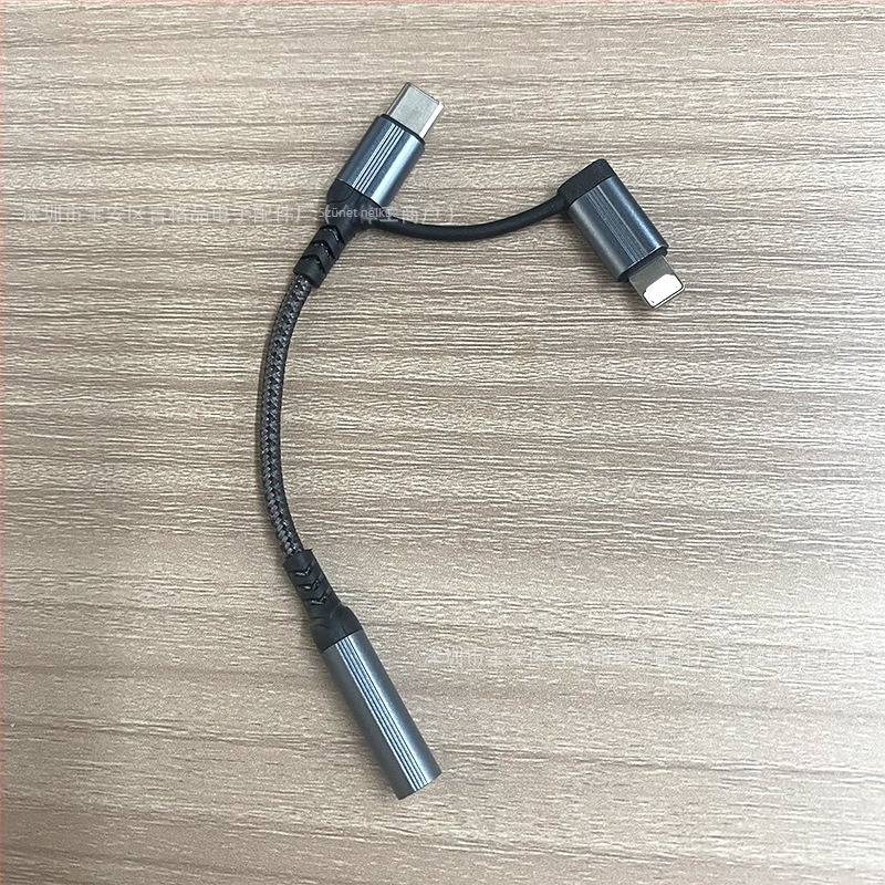 Type-C és Lightning kettős felhasználású audió adapter, nylon fonott kábel és fejhallgató vezérléssel, verzió 1.2