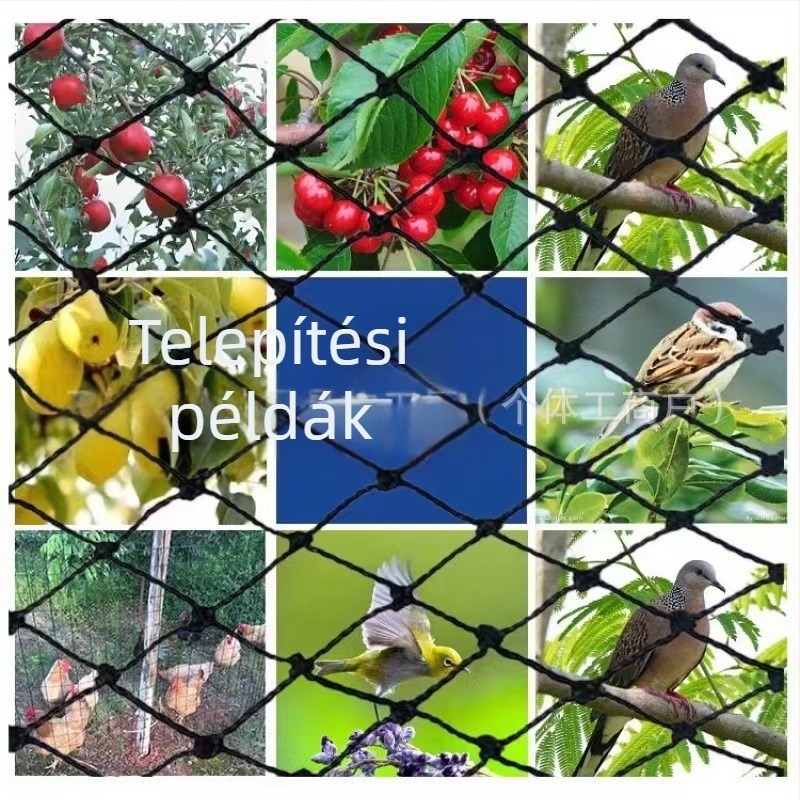 Gyümölcsöskert védő háló, poliészter fonalból, többszálú háló, 0,11 mm huzal, madárvédelem