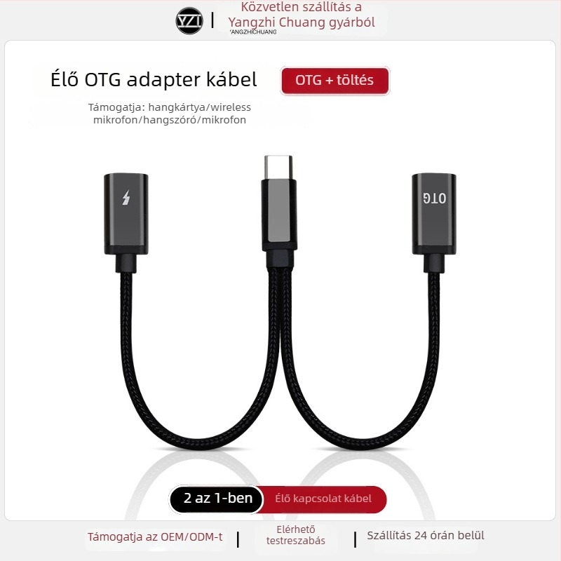 OTG USB-C 2-in-1 adapter Lavalier mikrofonhoz és fejhallgatóhoz – töltés és hang interfész Android Type-C készülékekhez