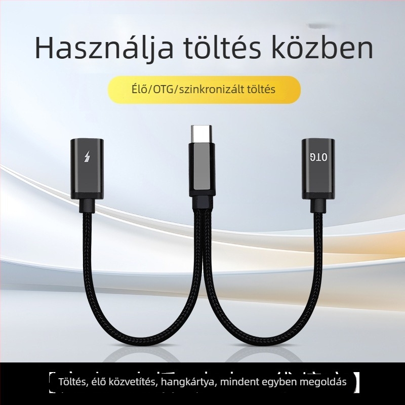 OTG USB-C 2-in-1 adapter Lavalier mikrofonhoz és fejhallgatóhoz – töltés és hang interfész Android Type-C készülékekhez