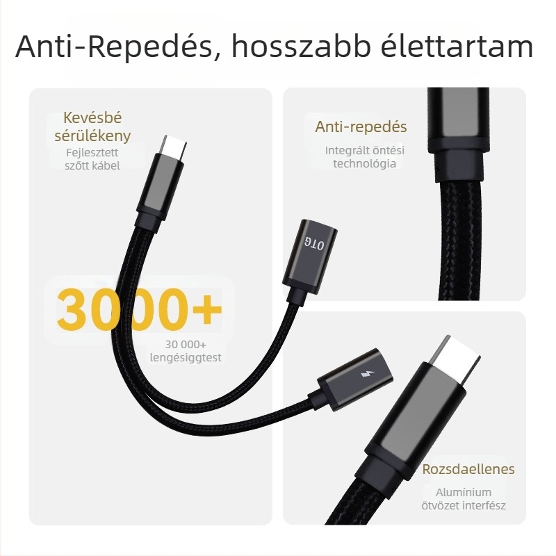 OTG USB-C 2-in-1 adapter Lavalier mikrofonhoz és fejhallgatóhoz – töltés és hang interfész Android Type-C készülékekhez
