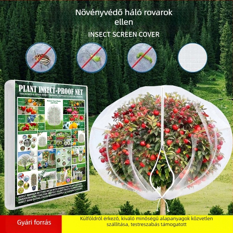 Sűrített rovarháló növényvédő háló gyümölcsfákhoz kötőzsinórral, légáteresztő és fényáteresztő kerti védőborítás