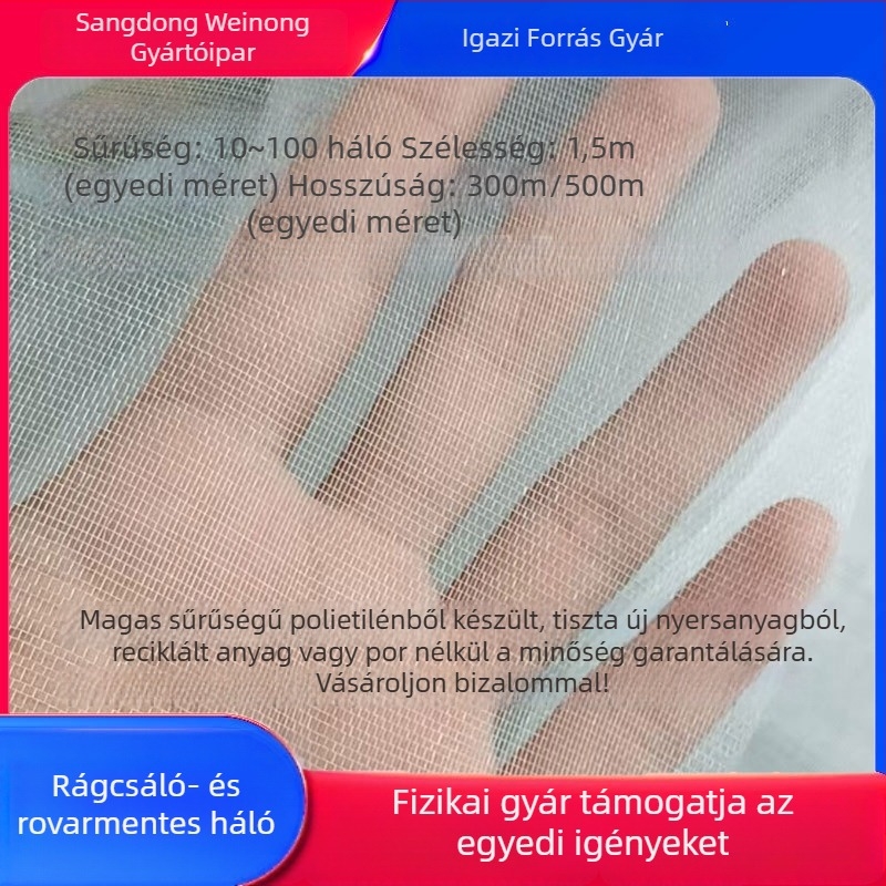 Szúnyogháló üvegházhoz, HDPE, háló opciók 14/20/40/60, nyílásméret 10-120, huzalátmérő 0,25 mm, élettartam 3-5 év