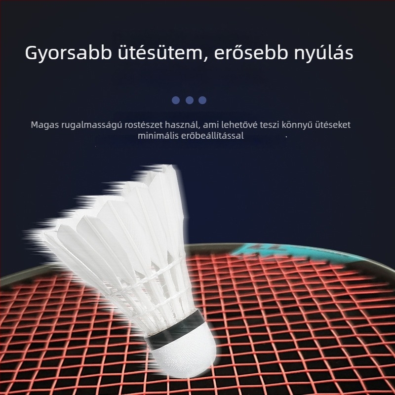 Badminton ütő karbon szálas kerettel, tömeg 80–84 g, horizontális ütés, közepes keménység, markolat G5