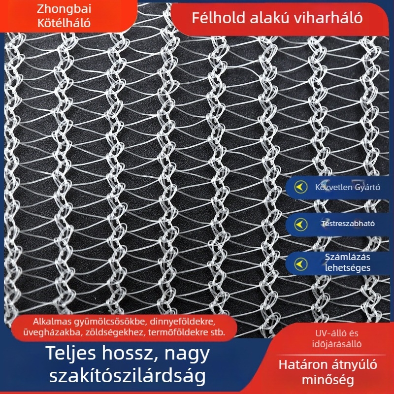 Félhold alakú jégeső elleni védőháló gyümölcsfákhoz, mezőgazdasági területekhez, üvegházakhoz és virágkertekhez