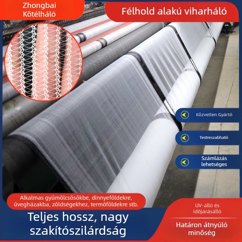 Félhold alakú jégeső elleni védőháló gyümölcsfákhoz, mezőgazdasági területekhez, üvegházakhoz és virágkertekhez