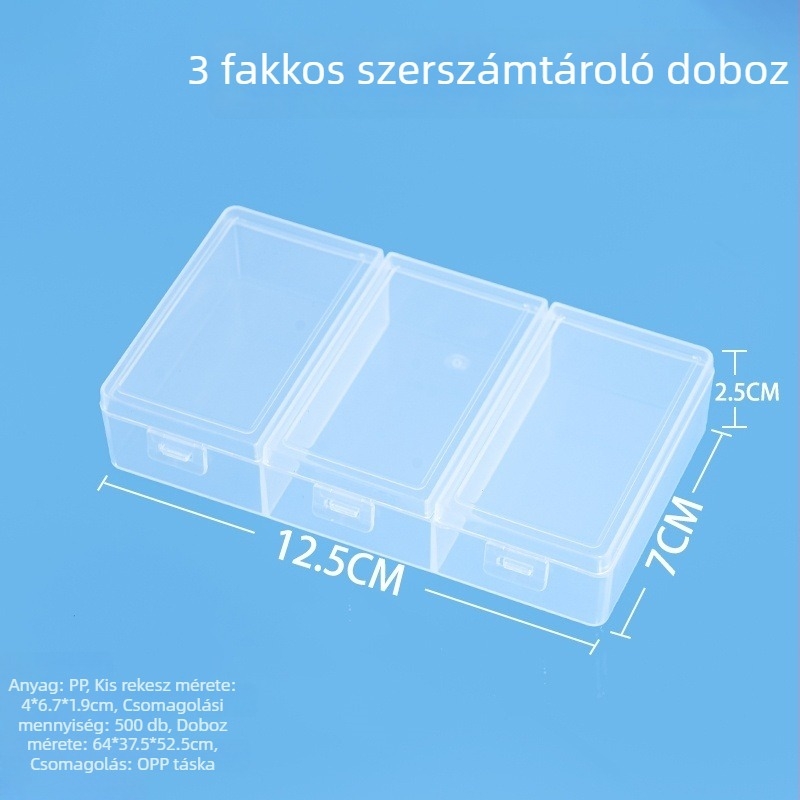 Asztali tároló doboz osztott rekeszrendszerrel, PP műanyag, rácsminta, testreszabás elérhető