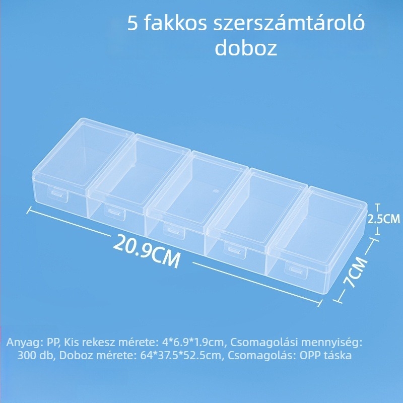 Asztali tároló doboz osztott rekeszrendszerrel, PP műanyag, rácsminta, testreszabás elérhető