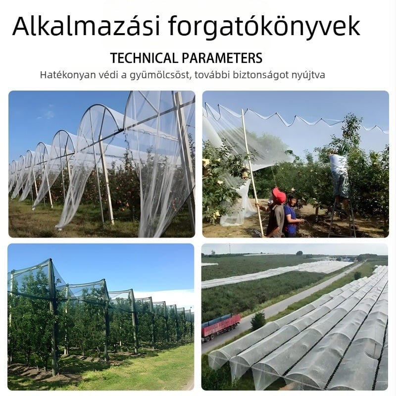 Jégeső elleni háló gyümölcsös- és mezőgazdasági területekhez, félhold alakú háló almák és szőlő védelmére, fehér romboid alakú védőháló