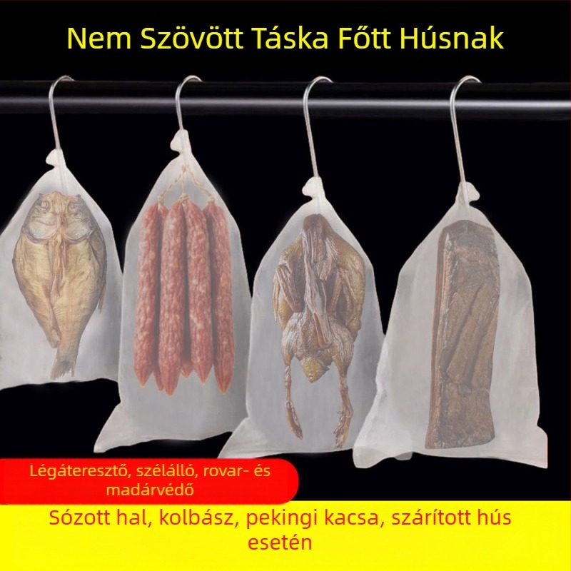 Rovarmentes hálós tasak baconhoz és kolbászhoz, nem szőtt anyagból, élelmiszer-tárolásra