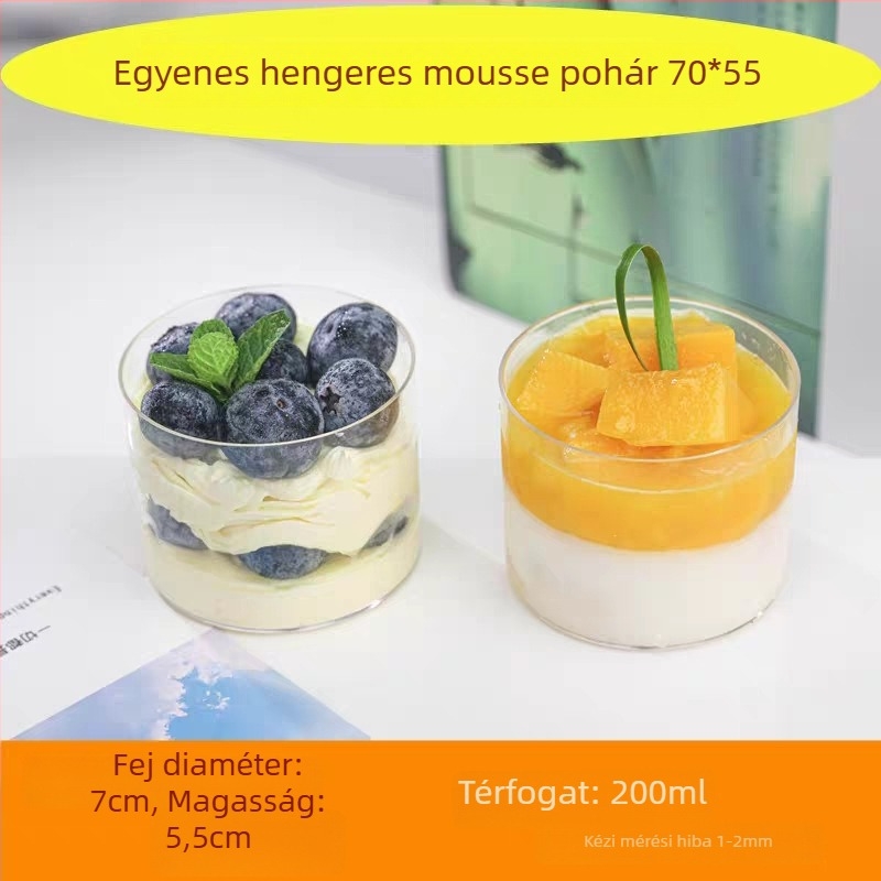 Mousse pohár desszertes csomagoláshoz | PE műanyag pohár, falvastagság 0.2-0.6 mm, 7055/113 specifikációk, fedél nélküli, 1000 db/nap