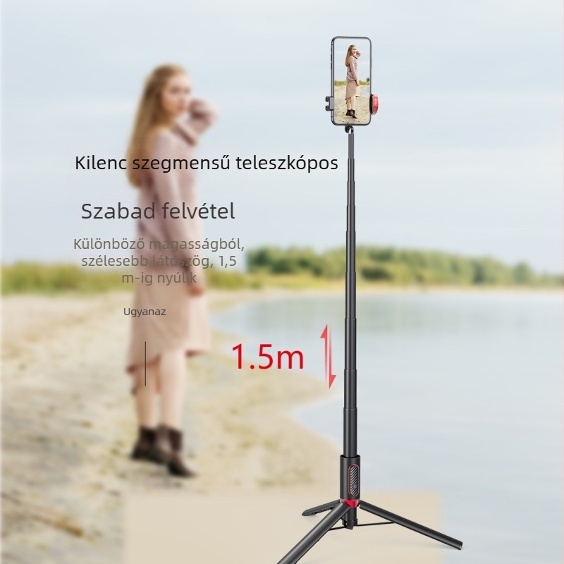 Alumínium‑ötvözetes Bluetooth önarcképező bot, teleszkópos, hordozható, távirányítóval, modell XYK-AB202Max