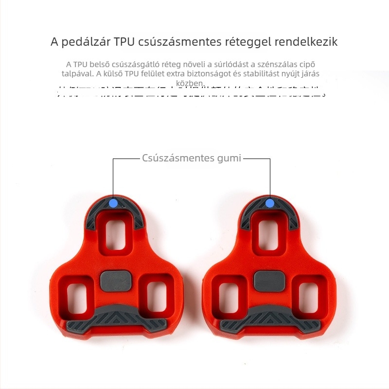 Útkerékpár pedálzáró klipsz automata zármechanizmussal, kompatibil LOOK KEO; 0°, 4,5°, 9° beállítások; modellek PDZ-R07/R09/M06; anyag: műanyag/gyanta