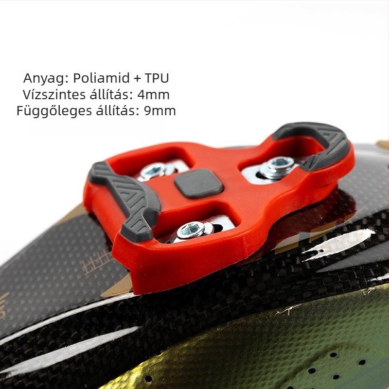 Útkerékpár pedálzáró klipsz automata zármechanizmussal, kompatibil LOOK KEO; 0°, 4,5°, 9° beállítások; modellek PDZ-R07/R09/M06; anyag: műanyag/gyanta
