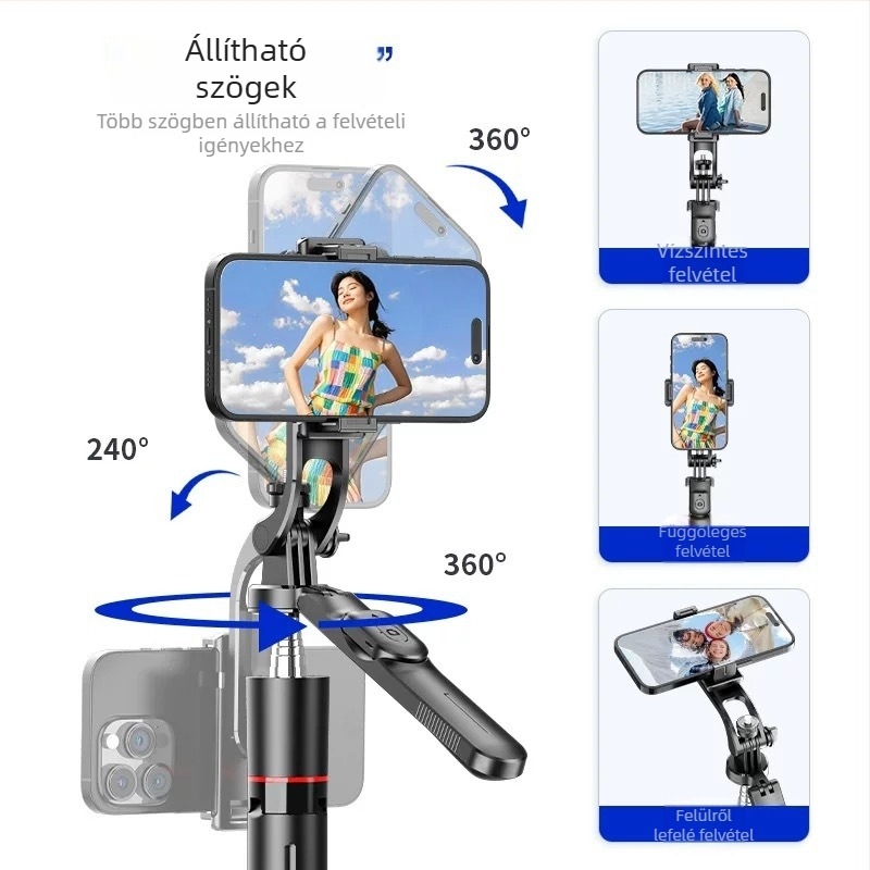 F16 mobiltelefonhoz készült selfie bot egyensúlyozott integrált állvánnyal élő közvetítéshez, Bluetooth rezgéscsillapító tartó, ABS + rozsdamentes acél