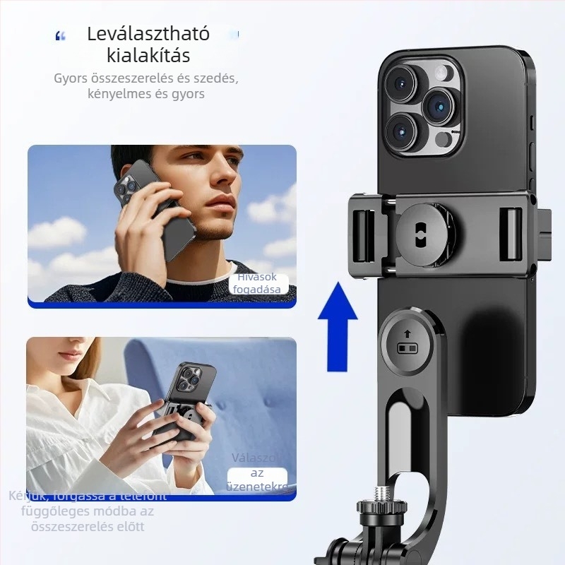 F16 mobiltelefonhoz készült selfie bot egyensúlyozott integrált állvánnyal élő közvetítéshez, Bluetooth rezgéscsillapító tartó, ABS + rozsdamentes acél