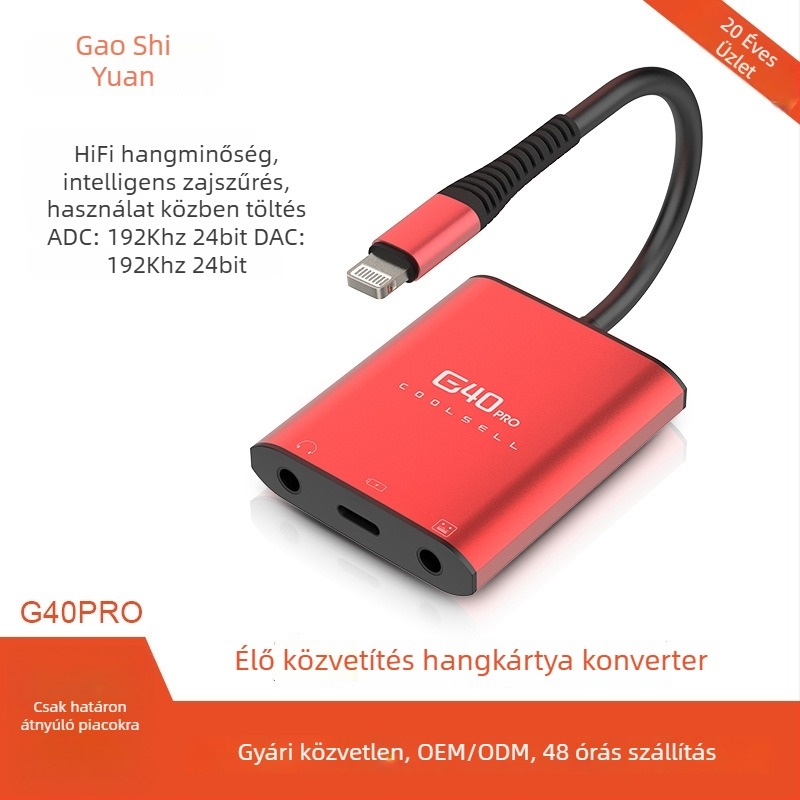 Digitális audió konverter G40 Pro Apple és USB-C eszközökhez, Live No.1, sztereó felvétel, töltés