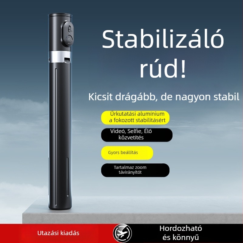Selfie bot X7 Bluetooth távirányítóval, LED világítással, alumínium-ötvözet, stabilizáció, univerzális