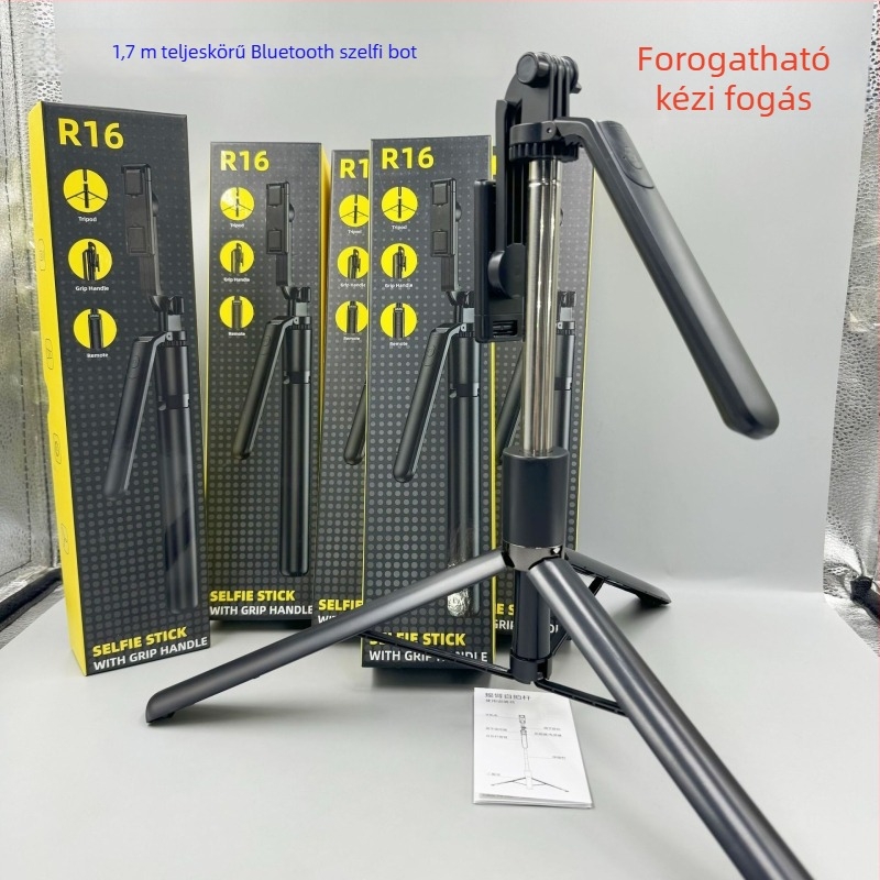 R16 Bluetooth önarcképező pálca kézi stabilizátorral és padlóra álló tripod állvánnyal – öntöttötvözet test, távirányító tartozik