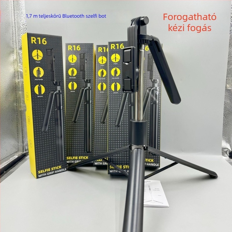 R16 Bluetooth önarcképező pálca kézi stabilizátorral és padlóra álló tripod állvánnyal – öntöttötvözet test, távirányító tartozik