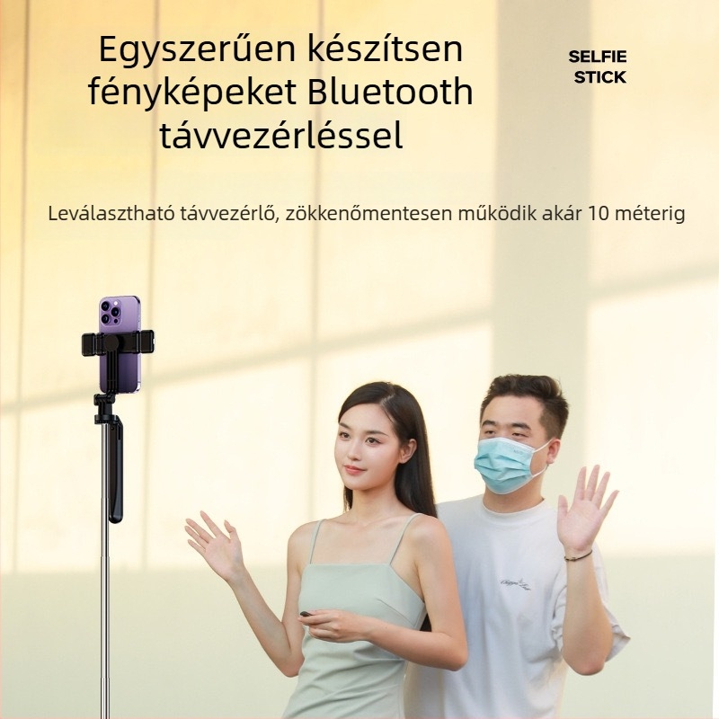 R16 Bluetooth önarcképező pálca kézi stabilizátorral és padlóra álló tripod állvánnyal – öntöttötvözet test, távirányító tartozik