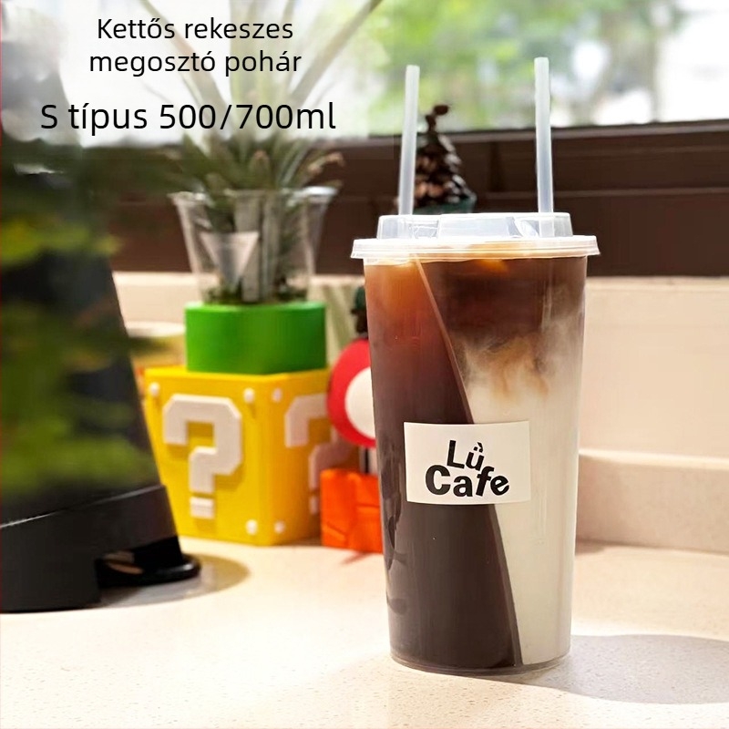 Egyszer használatos tejes tea pohár, hőálló injekciós öntésű műanyagból, S- alakú Yin‑Yang dizájn, 501–600 ml