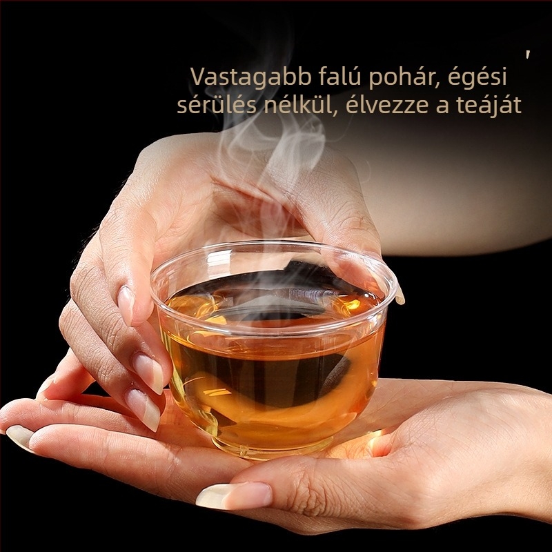Egyszer használatos teás poharak, átlátszó vastagított PS műanyagból, kör alakú, kapacitás 101–200 ml, logó nyomtatható, egyenként csomagolva