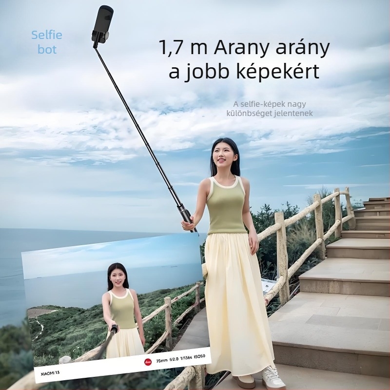 Bluetoothos telefonos szelfi-stik tripod, hordozható és univerzális, távirányítóval, ötvözetes kivitelezés, stabilizációs rendszer