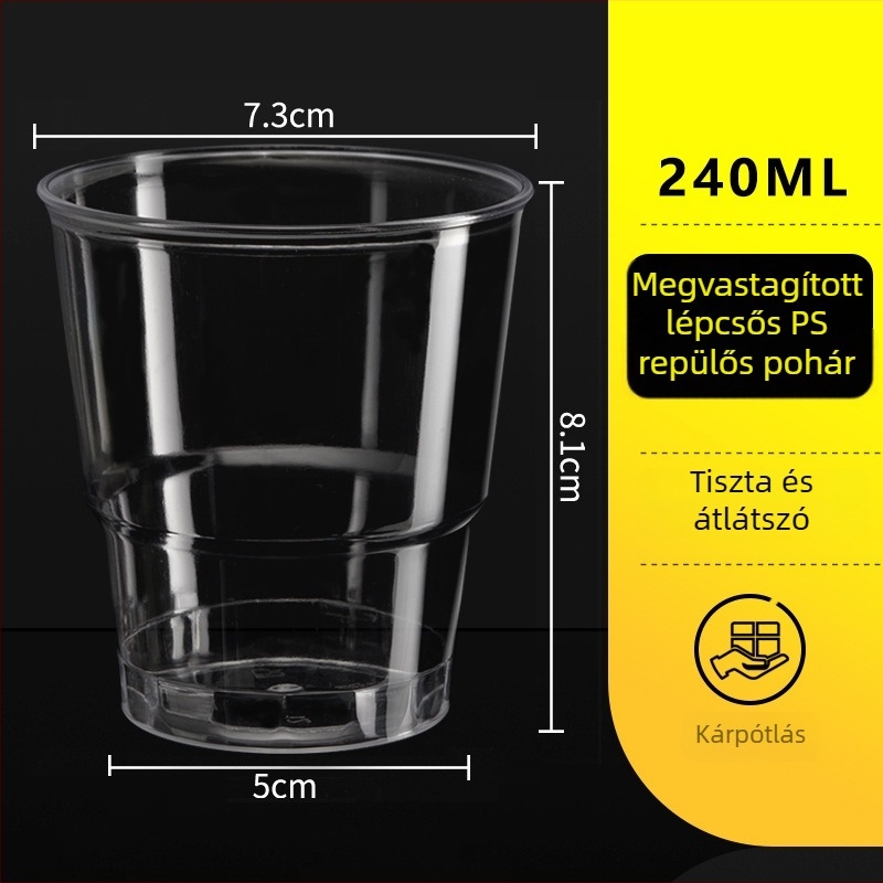Golden Five Edge 240 ml egyszerhasználatos PS kemény műanyag pohár, átlátszó, otthoni és irodai használatra