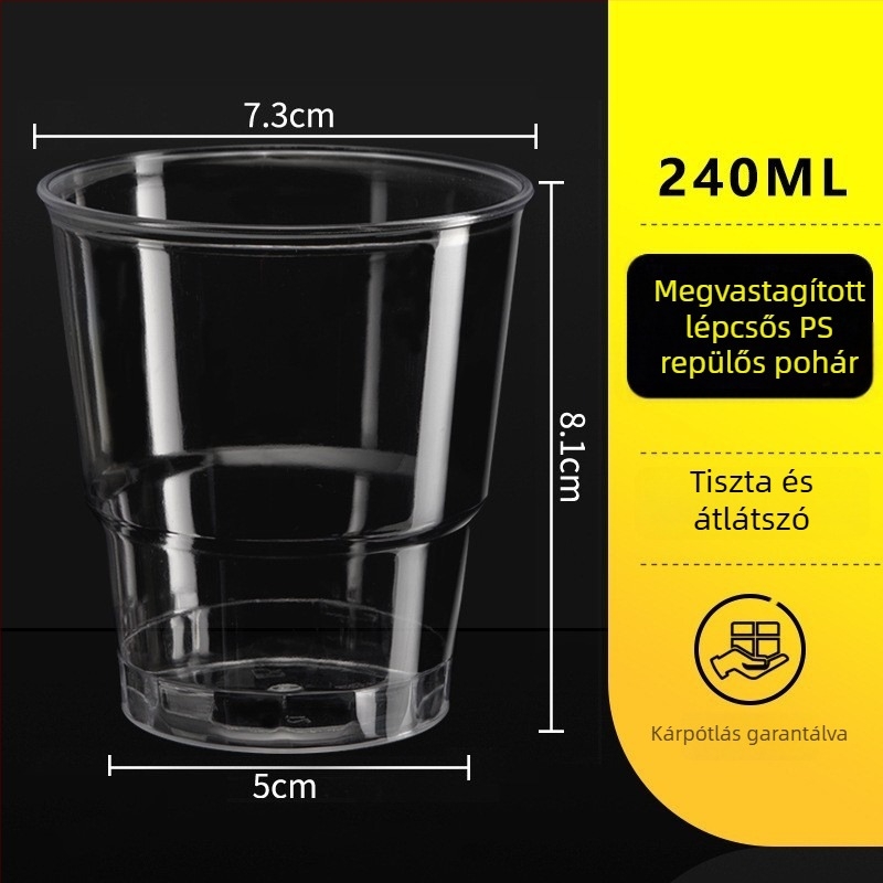 Golden Five Edge 240 ml egyszerhasználatos PS kemény műanyag pohár, átlátszó, otthoni és irodai használatra