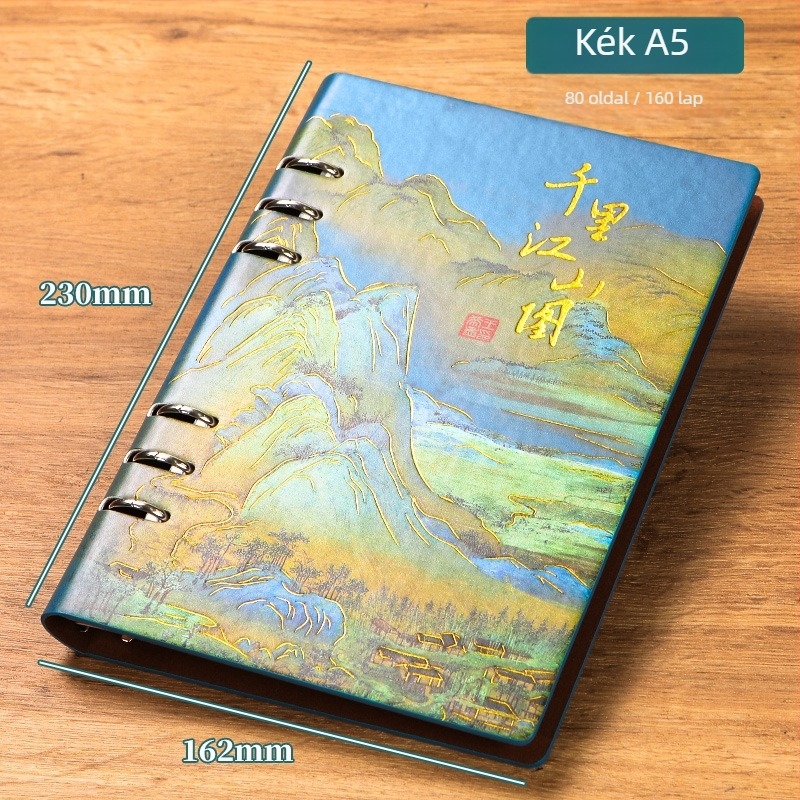 Országos stílusú jegyzetfüzet Thousand Miles Rivers and Mountains illusztrációval, leválasztható lapokkal, műbőr borító, Daolin papír 80 g/m², 100–200 oldal, üzleti iroda stílusú