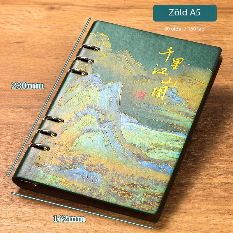 Országos stílusú jegyzetfüzet Thousand Miles Rivers and Mountains illusztrációval, leválasztható lapokkal, műbőr borító, Daolin papír 80 g/m², 100–200 oldal, üzleti iroda stílusú