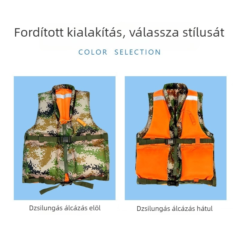 Kétoldalas kamuflált mentőmellény katonai kiképzéshez – úszó mellény vészhelyzeti árvízmentésre