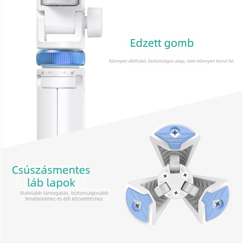 Pinsheng alumínium ötvözetes Selfie állvány Bluetooth távirányítóval, 360° forgás, univerzális asztali és kültéri vloghoz